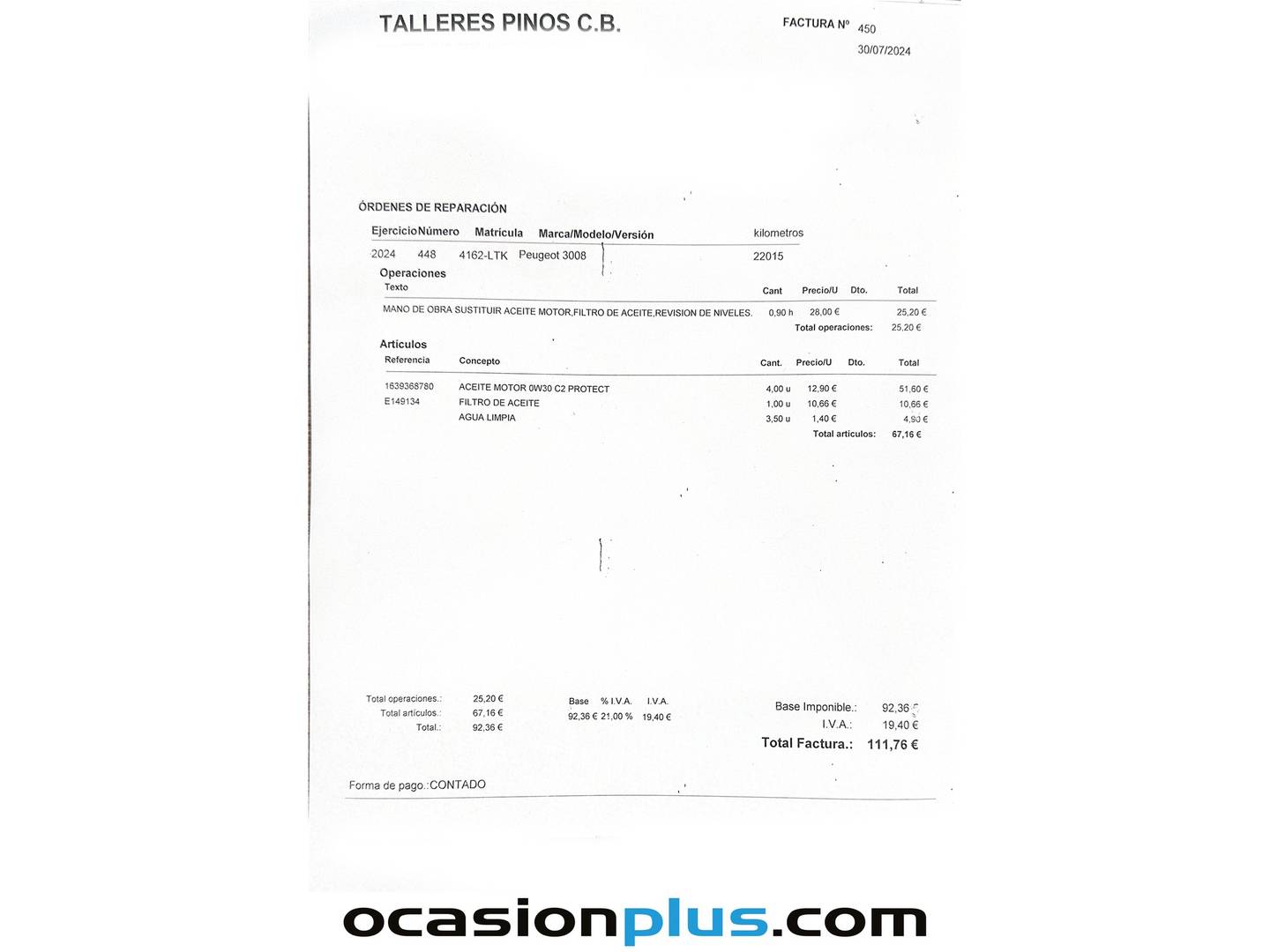 Foto del mantenimiento del Peugeot 3008 Peugeot 3008 PureTech 130 Allure EAT8 (130 CV)