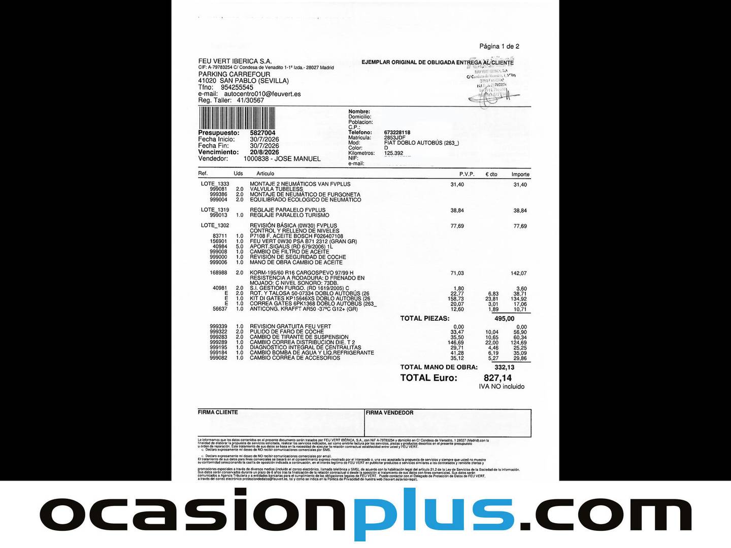 Foto del mantenimiento del Fiat Doblò Fiat Dobló Panorama 1.6 Multijet Dynamic (105 CV)