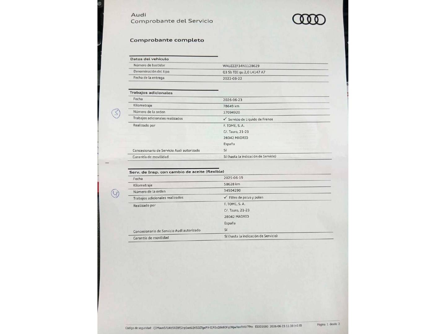 Foto del mantenimiento del Audi Q3 Sportback Audi Q3 Sportback Black Line 40 TDI Quattro (200 CV) S Tronic S-Line