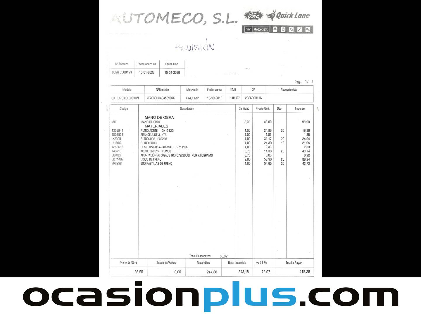 Foto del mantenimiento del Citroën C3 Citroën C3 HDI 70 Collection (68 CV)