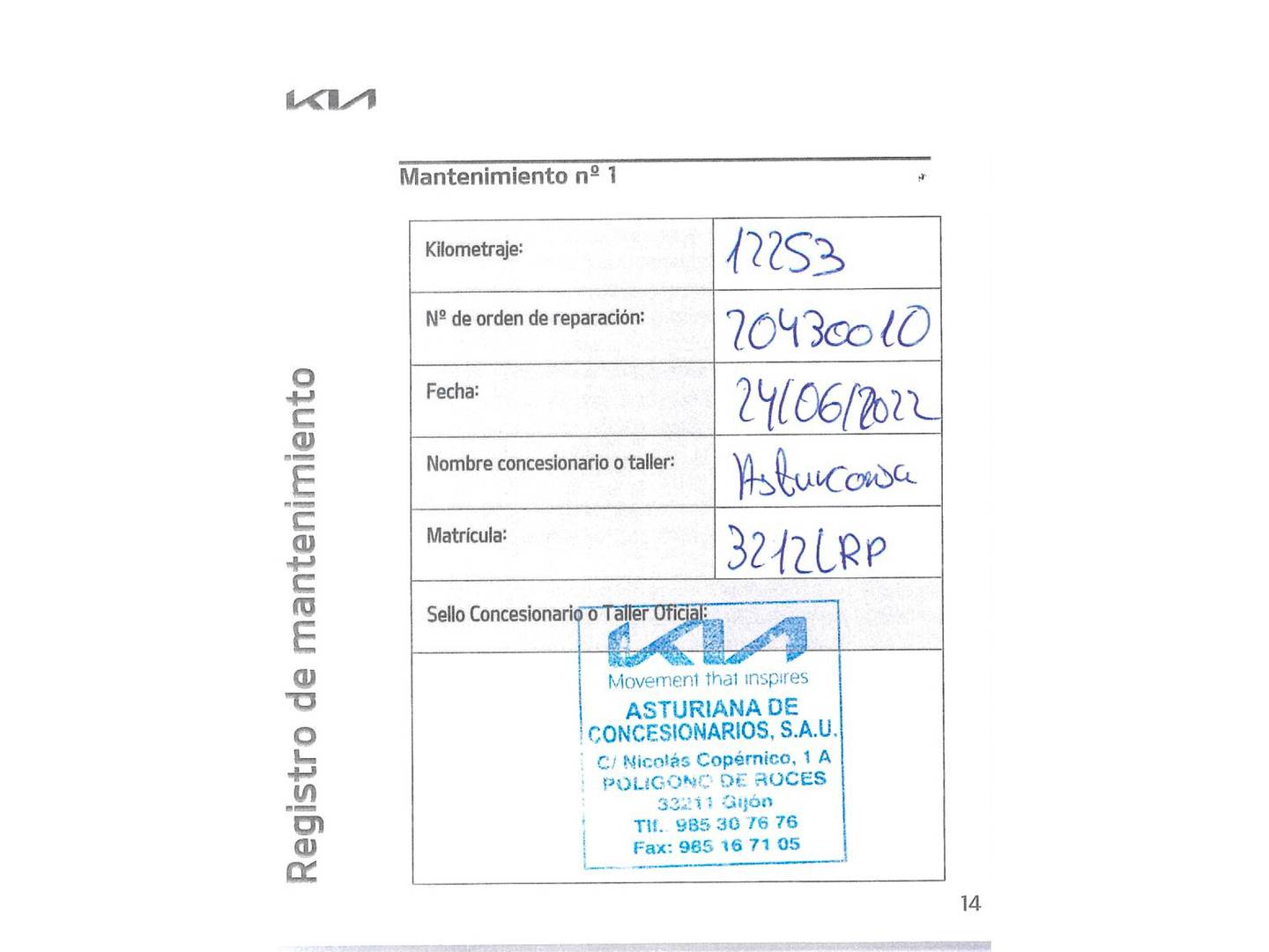 Foto del mantenimiento del KIA Stonic KIA Stonic 1.0 T-GDi MHEV Drive iMT (100 CV)