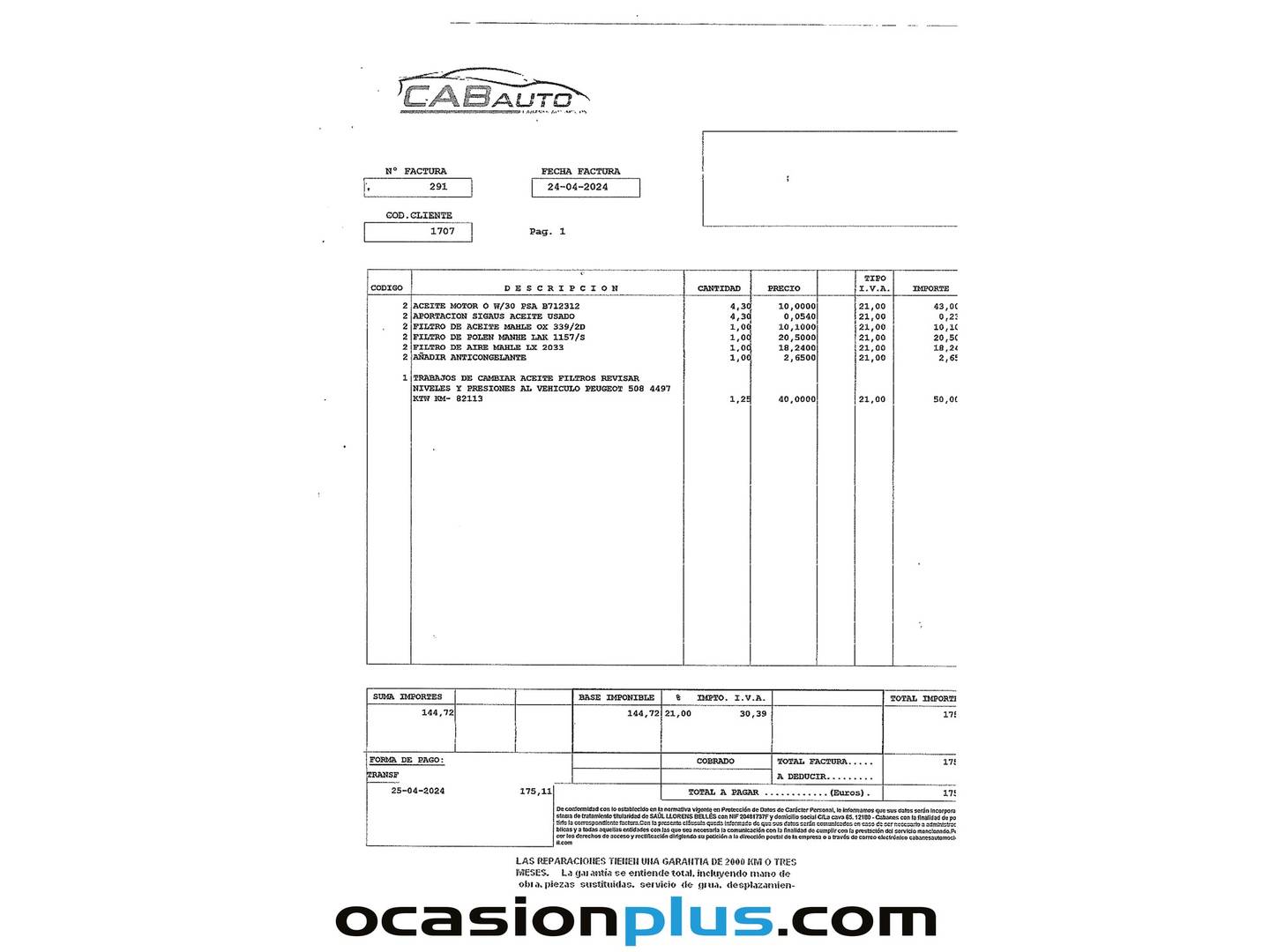 Foto del mantenimiento del Peugeot 508 Peugeot 508 PureTech 180 S&S GT Line EAT8 (180 CV)
