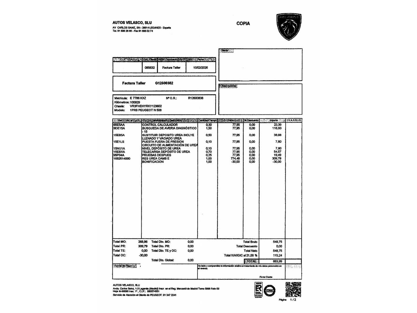 Foto del mantenimiento del Peugeot 508 Peugeot 508 BlueHDi 160 S&S GT Line EAT8 (160 CV)