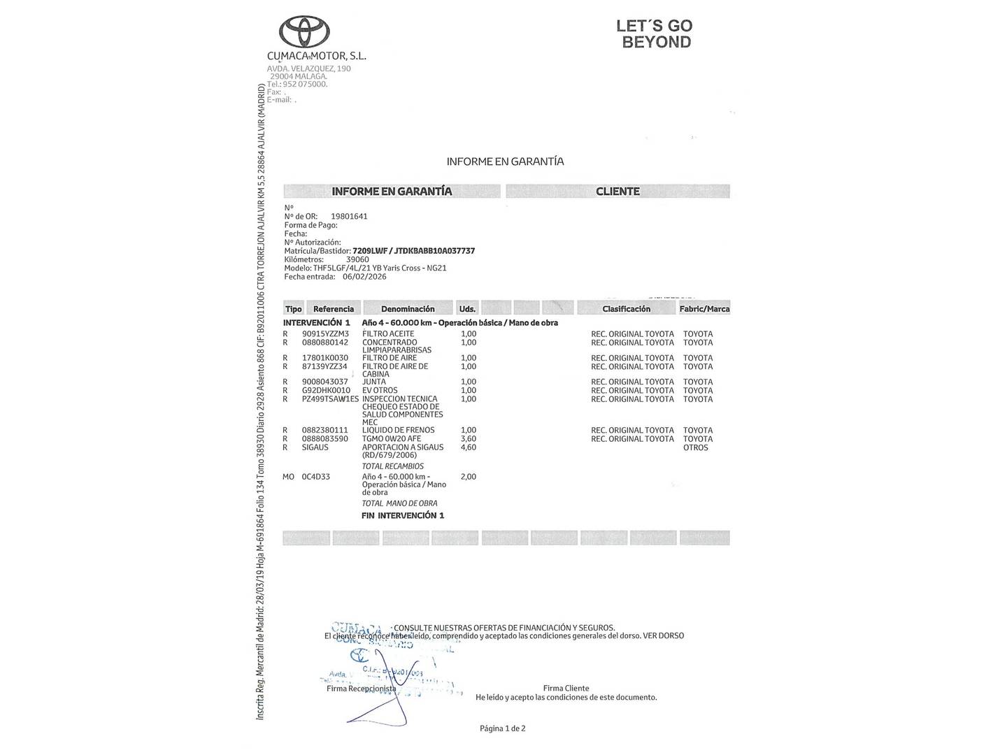 Foto del mantenimiento del Toyota Yaris Cross Toyota Yaris Cross 120H Active Tech 85 kW (116 CV)