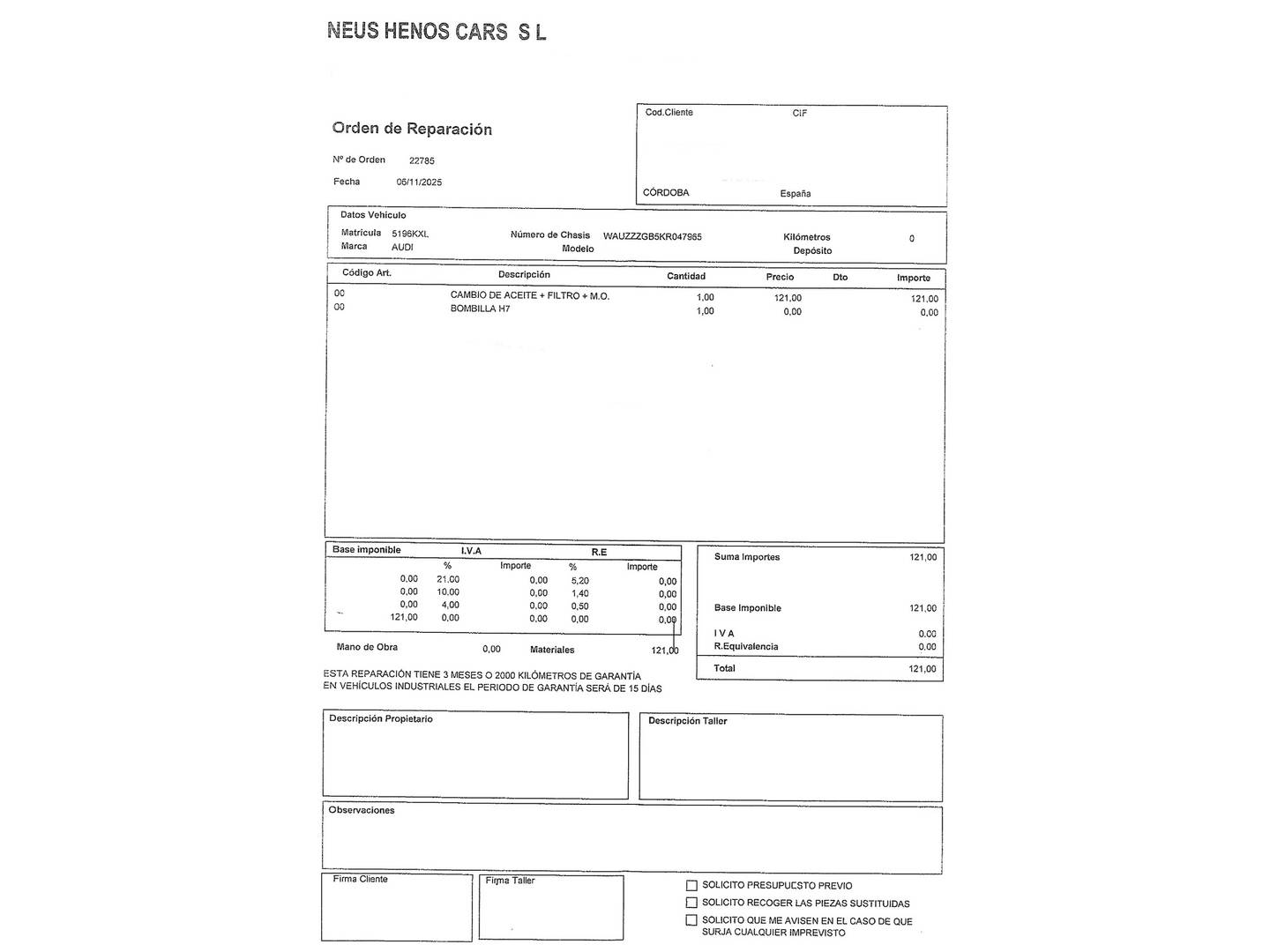 Foto del mantenimiento del Audi A1 Audi A1 Sportback Advanced 25 TFSI (95 CV)