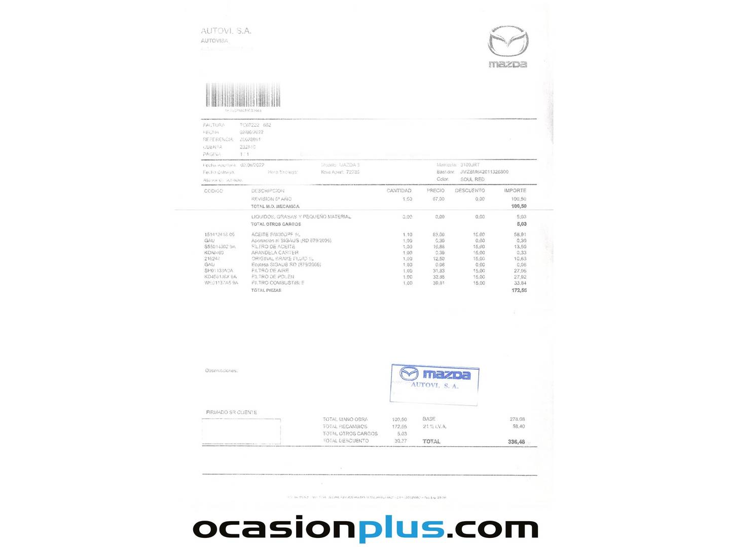 Foto del mantenimiento del Mazda Mazda3 Mazda Mazda 3 2.2 DE MT Style (150 CV)