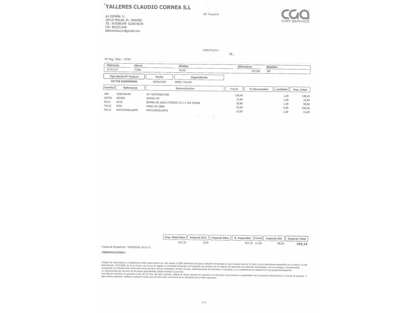 Foto del mantenimiento del Ford Kuga Ford Kuga 1.5 EcoBlue ST-Line (120 CV)
