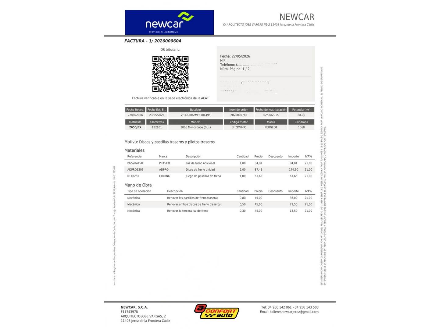 Foto del mantenimiento del Peugeot 3008 Peugeot 3008 1.6 BlueHDI FAP Style (120 CV)