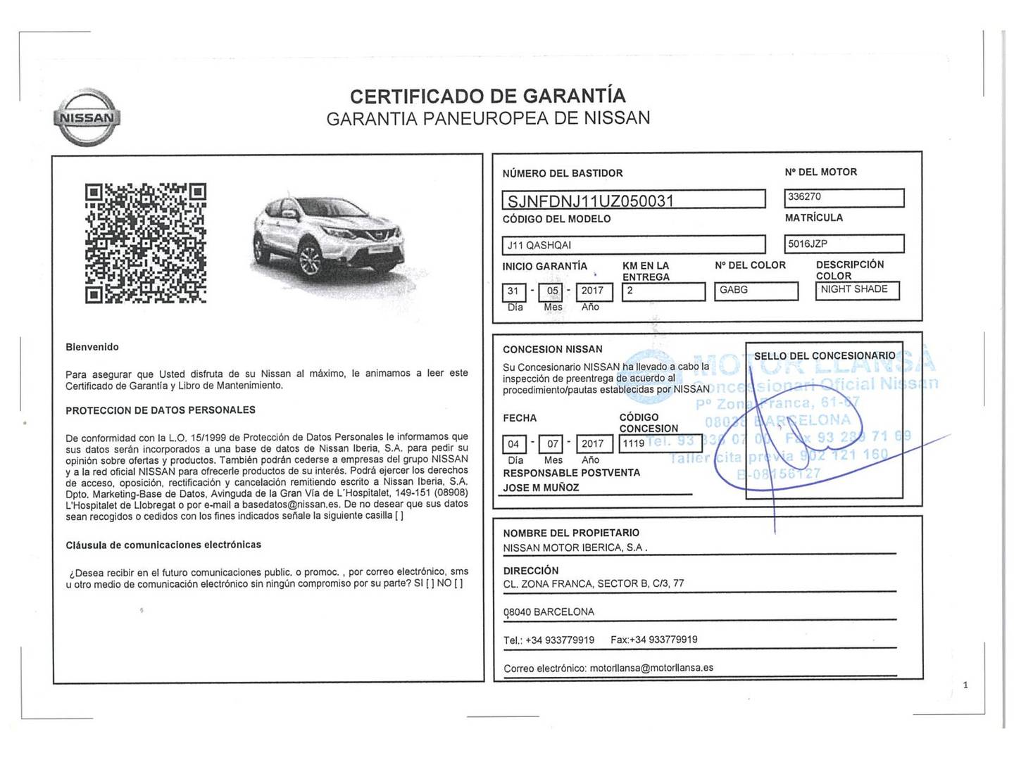 Foto del mantenimiento del Nissan QASHQAI Nissan Qashqai dCi 130 Tekna Piel 4X4-i (130 CV)