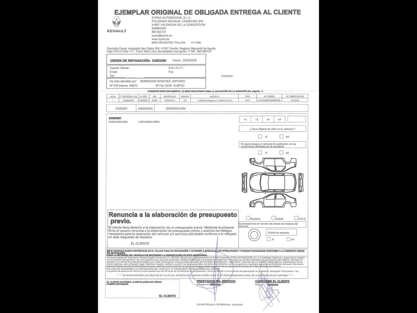 Foto del mantenimiento del Dacia Logan Dacia Logan Ambiance 1.0 (73 CV)