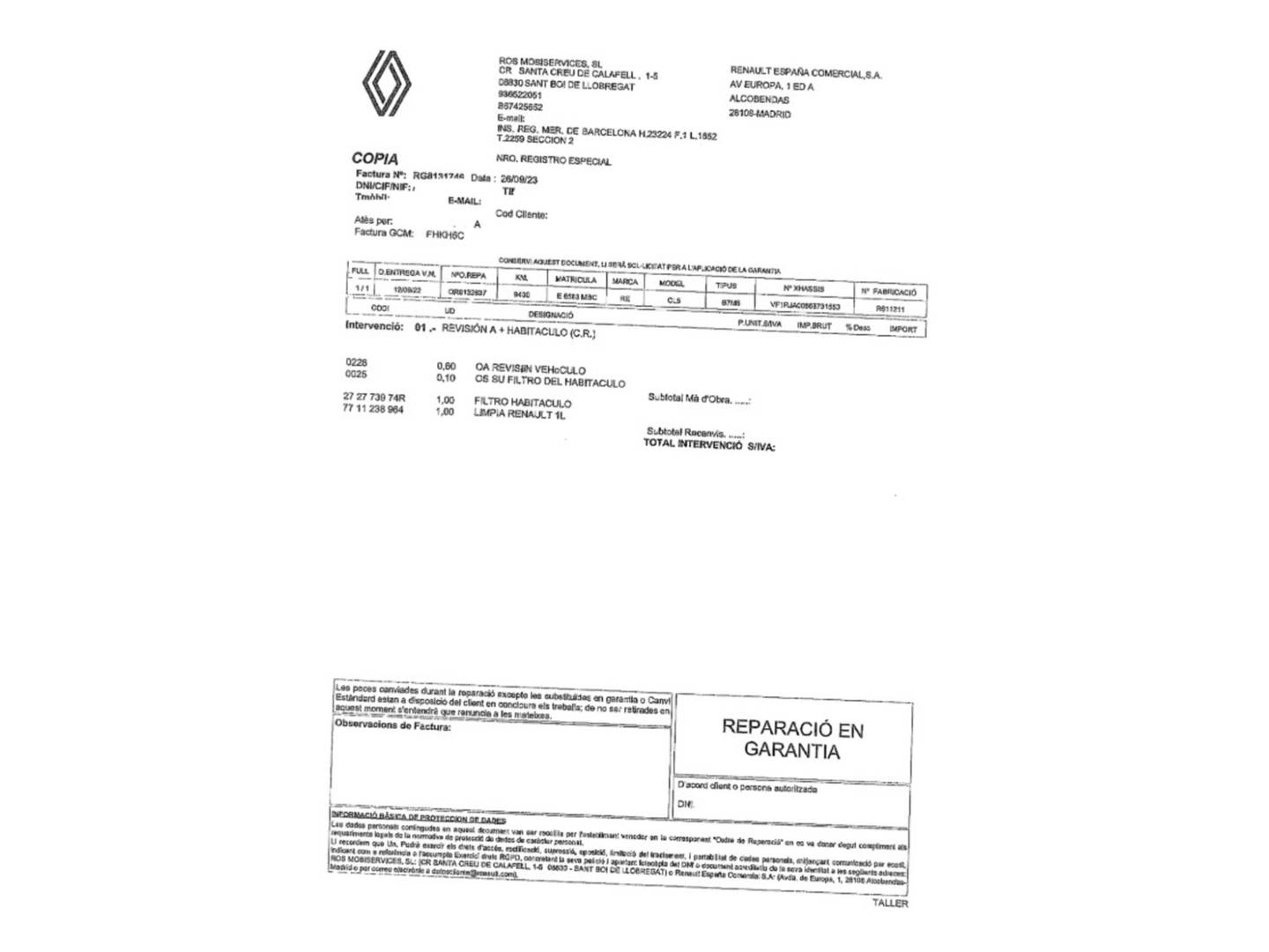 Foto del mantenimiento del Renault Clio Renault Clio SL Limited TCe (90 CV)