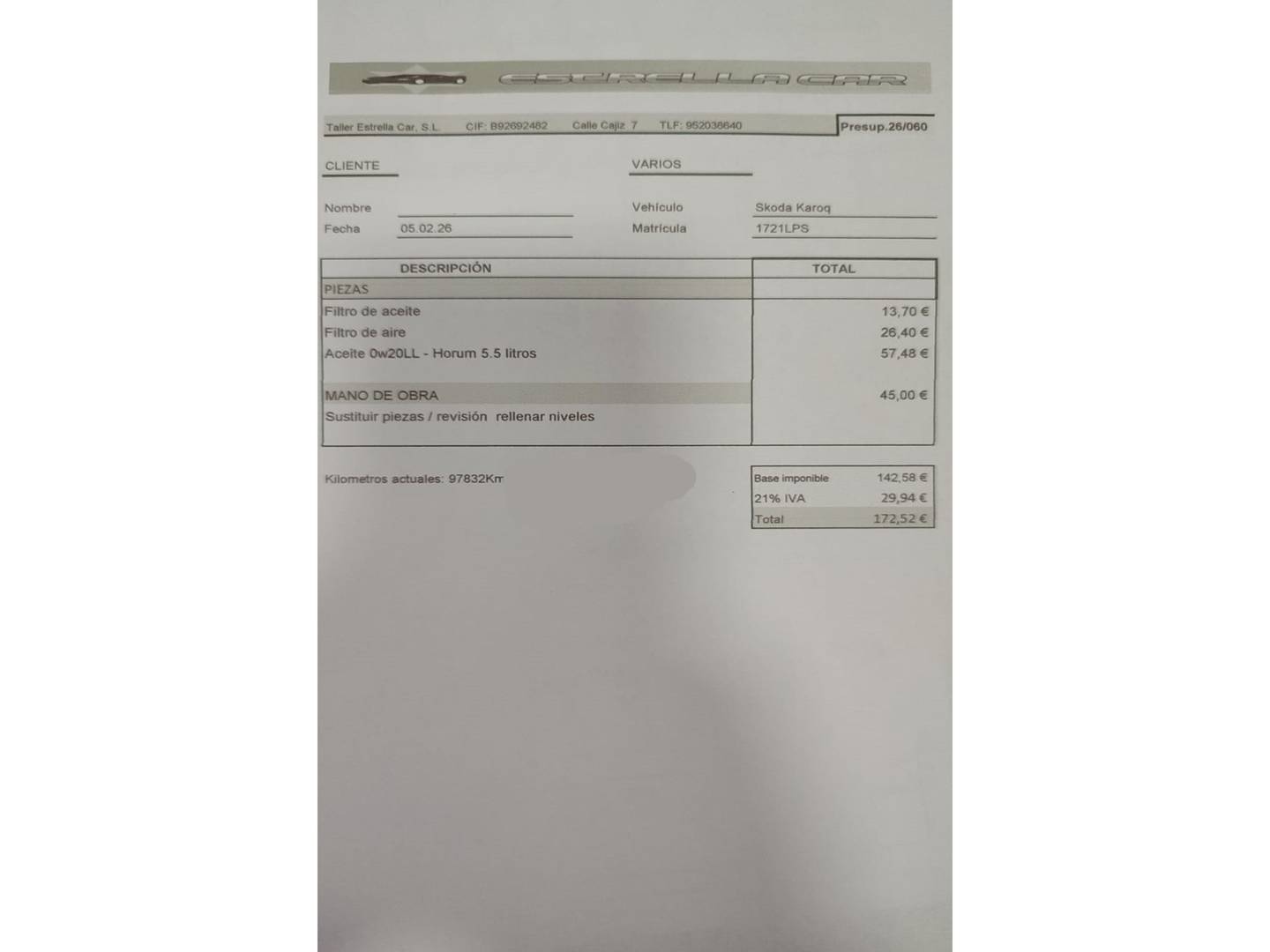Foto del mantenimiento del Skoda Karoq Skoda Karoq 2.0 TDI Ambition (115 CV)