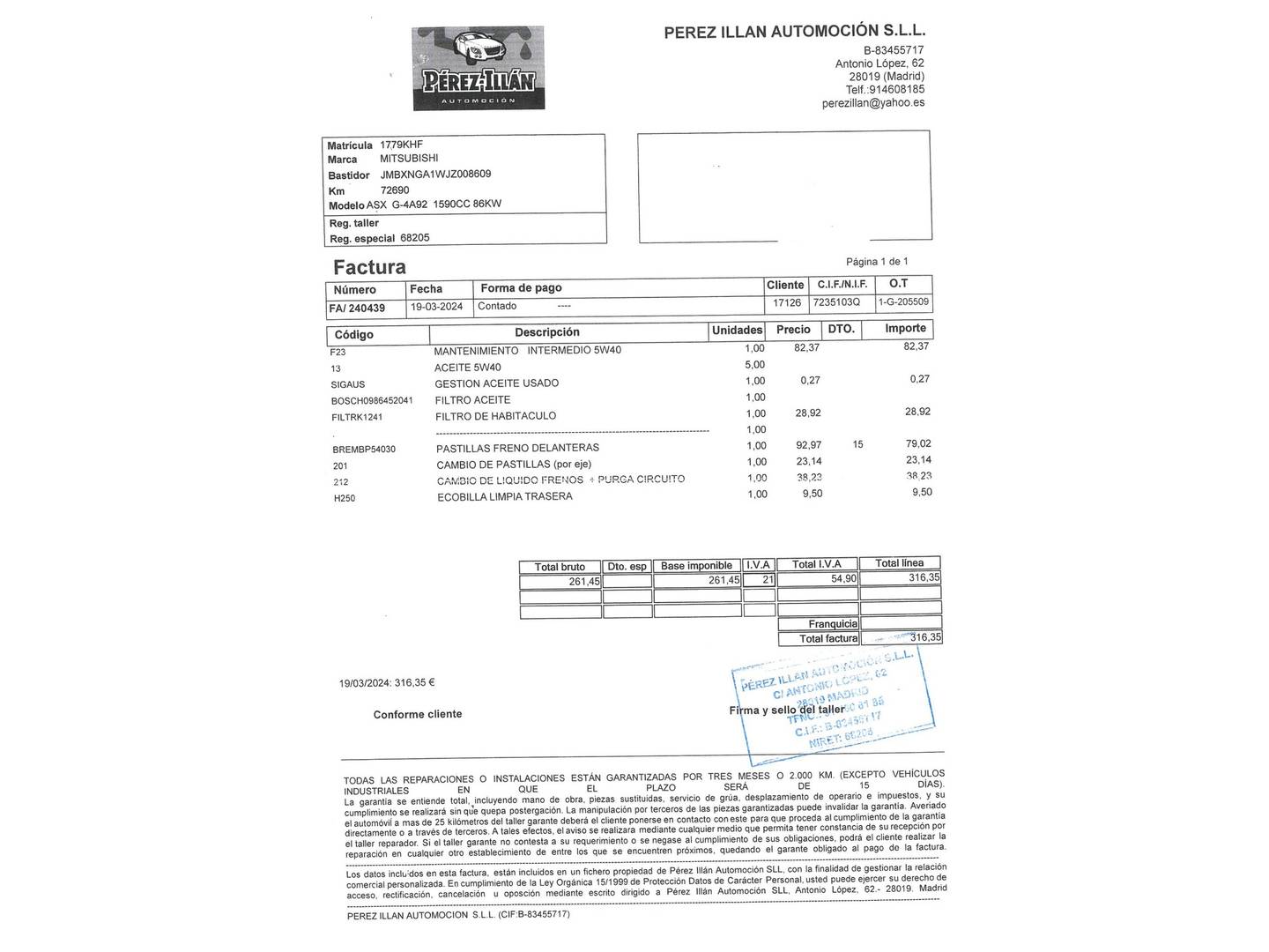 Foto del mantenimiento del Mitsubishi ASX Mitsubishi ASX 160 MPI Motion (117 CV)
