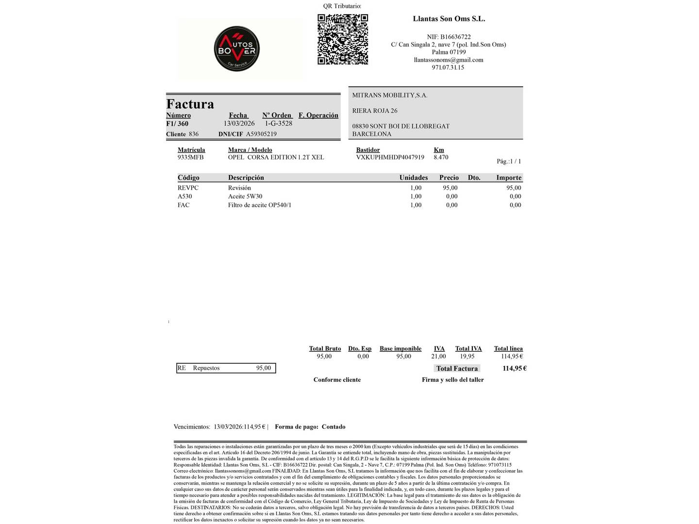 Foto del mantenimiento del Opel Corsa Opel Corsa 1.2 XEL Edition (75 CV)