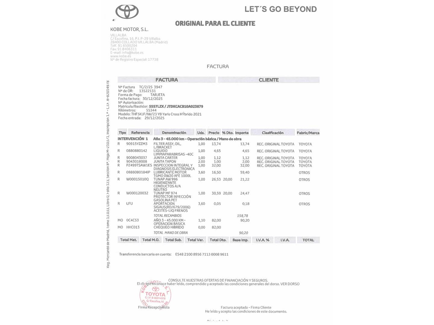 Foto del mantenimiento del Toyota Yaris Cross Toyota Yaris Cross 120H Adventure (116 CV)