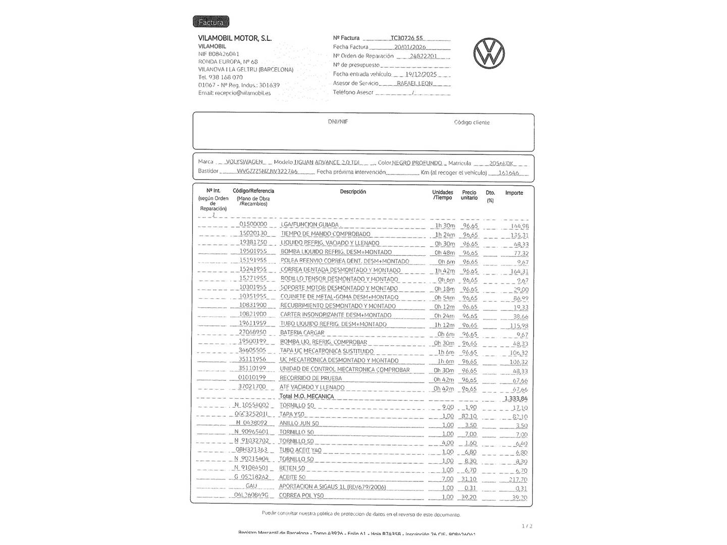Foto del mantenimiento del Volkswagen Tiguan Volkswagen Tiguan Advance 2.0 TDI BMT 4Motion (150 CV) DSG