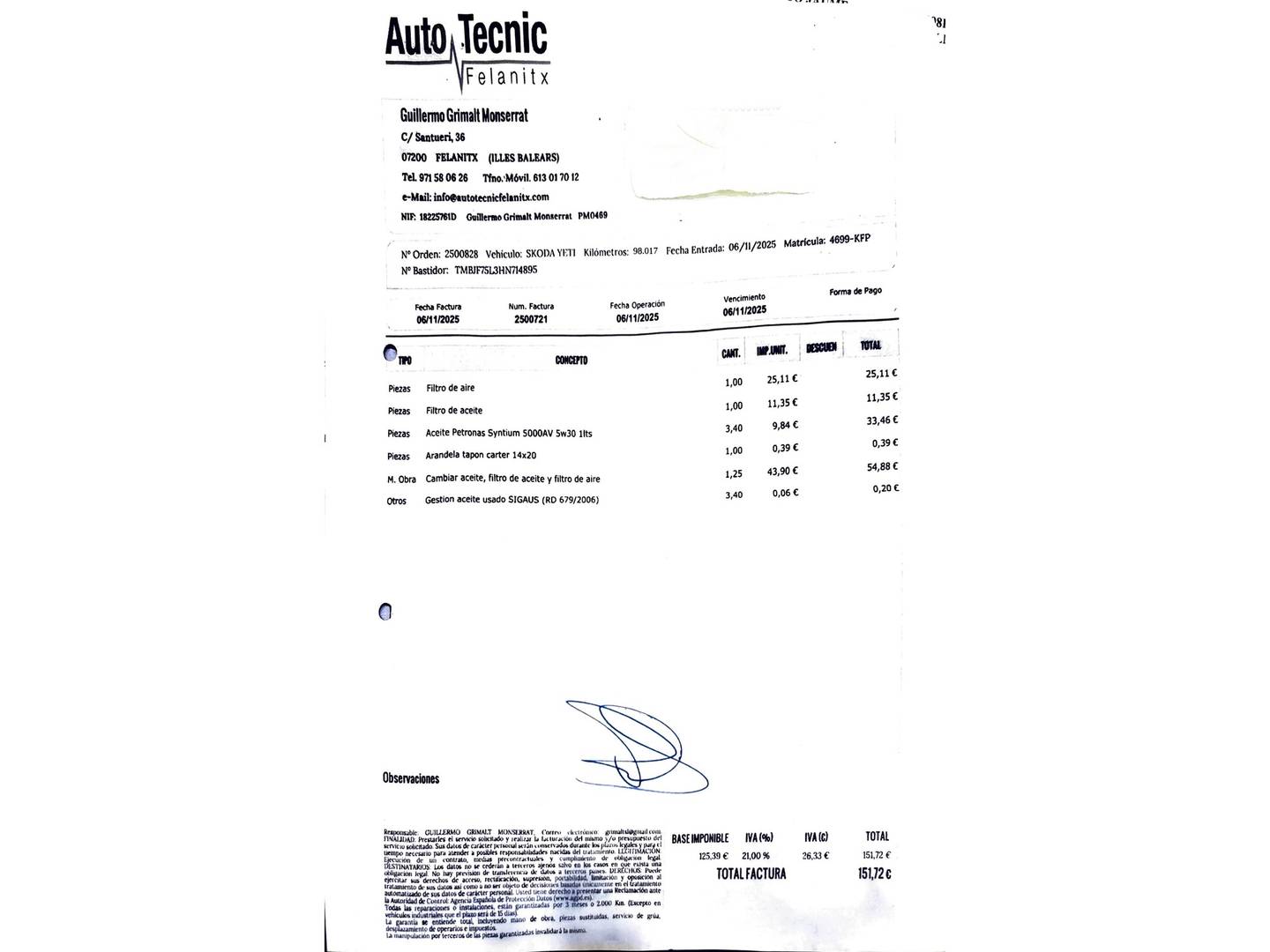 Foto del mantenimiento del Skoda Yeti Skoda Yeti 1.2 TSI Ambition (110 CV)