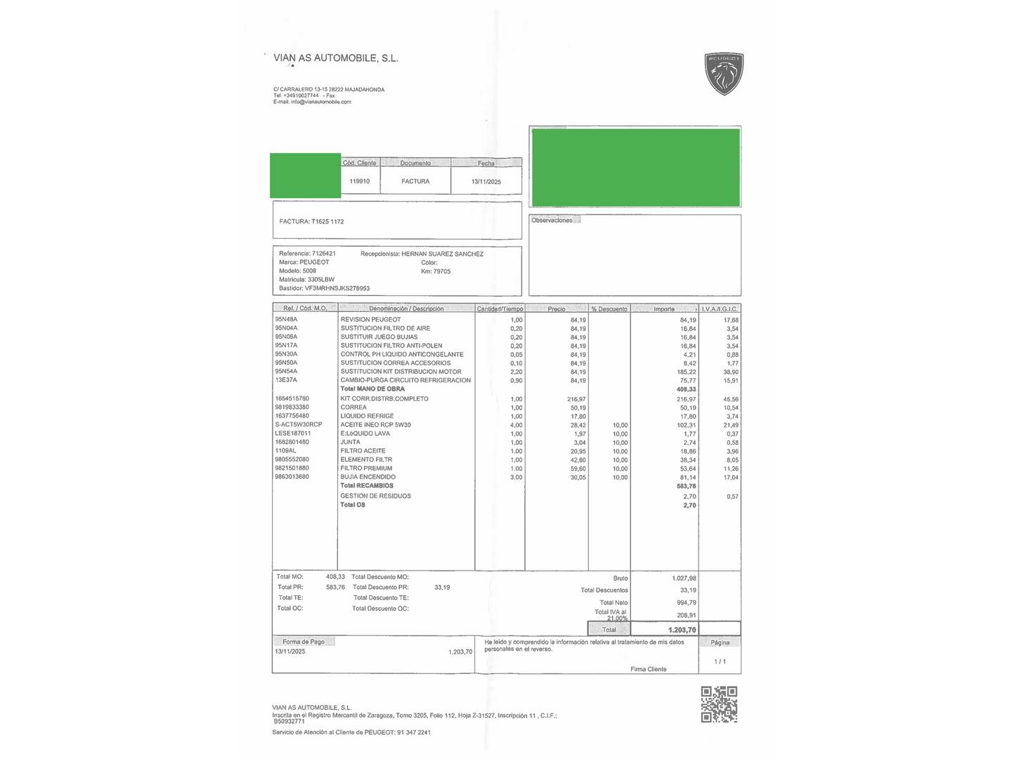 Foto del mantenimiento del Peugeot 5008 Peugeot 5008 PureTech 130 S&S Allure (130 CV) 7 Plazas