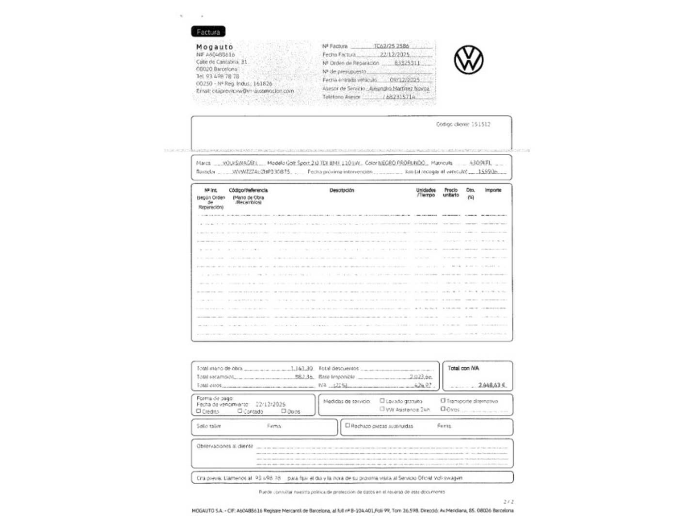 Foto del mantenimiento del Volkswagen Golf Volkswagen Golf Sport 2.0 TDI (150 CV) DSG