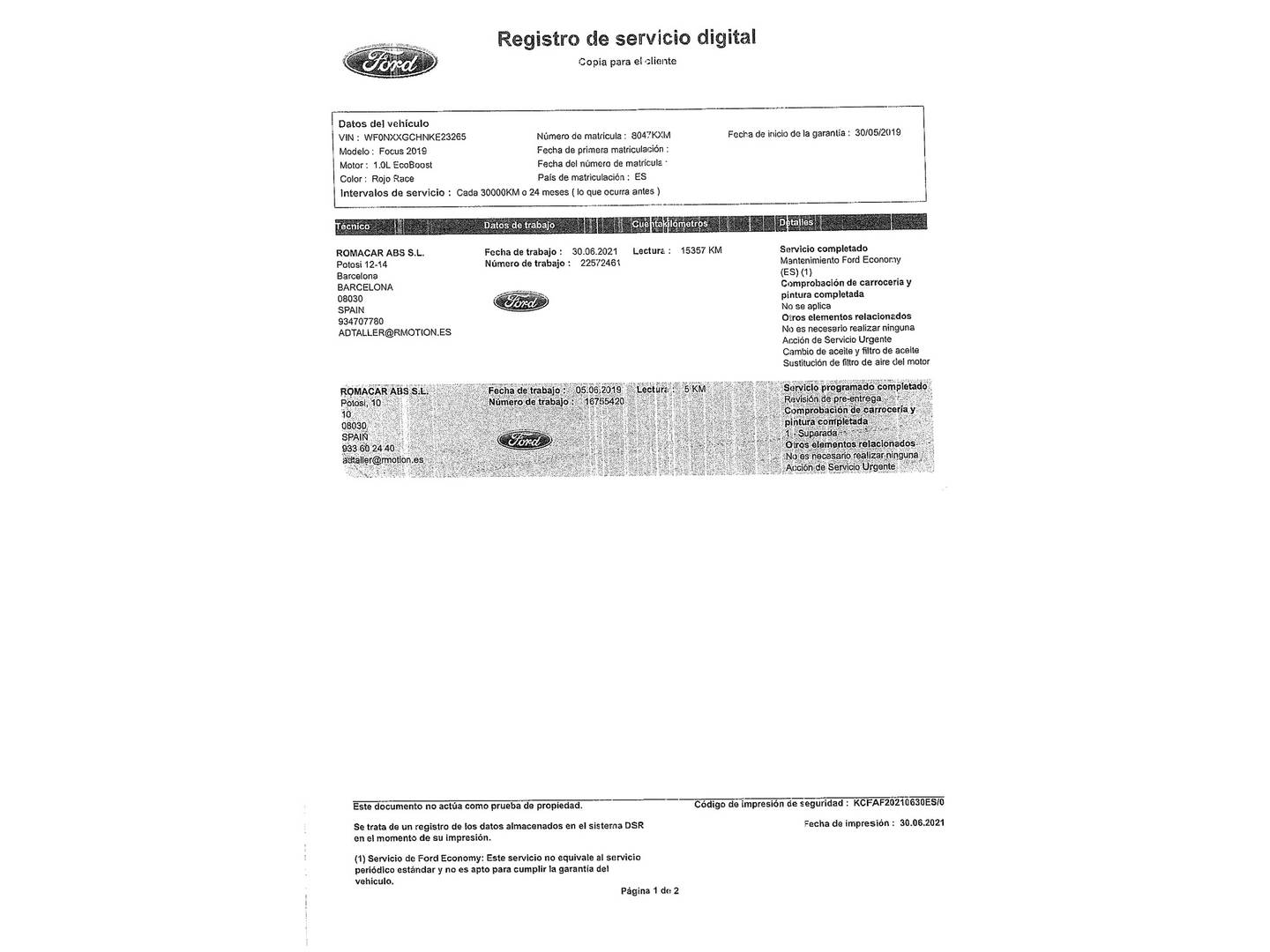 Foto del mantenimiento del Ford Focus Ford Focus 1.0 Ecoboost S&S ST-Line (125 CV)