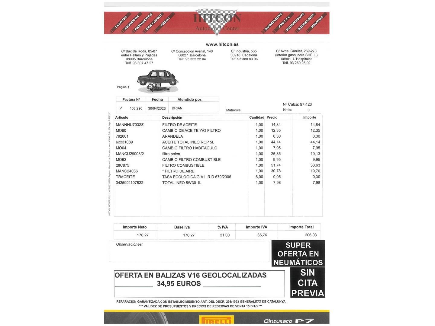 Foto del mantenimiento del Hyundai i10 Hyundai i10 1.2 Tecno Plus (87 CV)