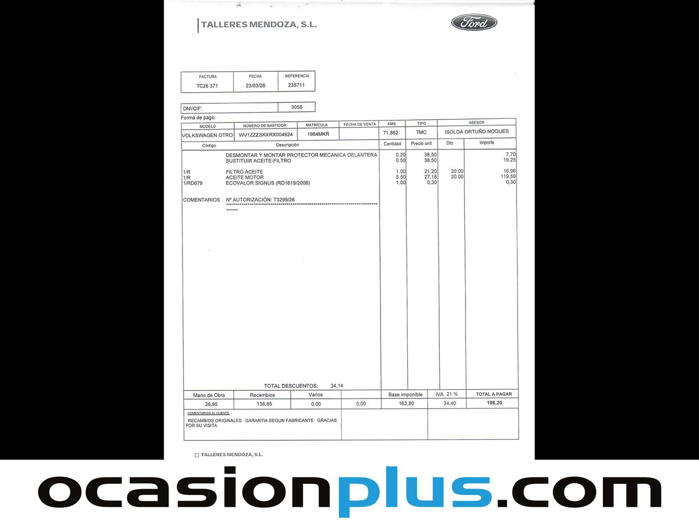 Foto del mantenimiento del Volkswagen Caddy Volkswagen Caddy Cargo 2.0 TDI (75 CV)