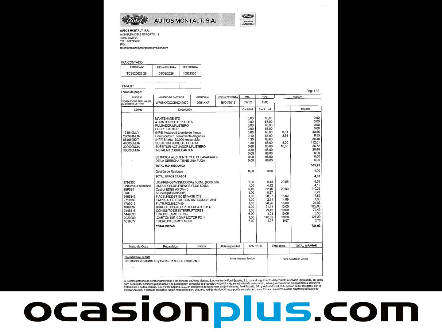 Foto del mantenimiento del Ford Focus Ford Focus 2.3 EcoBoost RS 4x4 (350 CV)