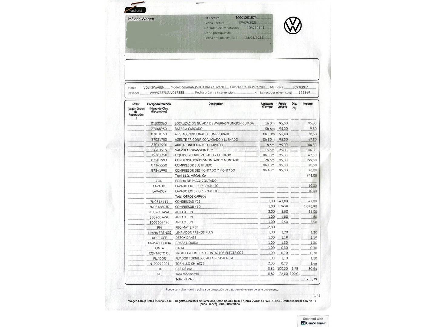 Foto del mantenimiento del Volkswagen Sharan Volkswagen Sharan Edition 2.0 TDI (150 CV) DSG 7 Plazas
