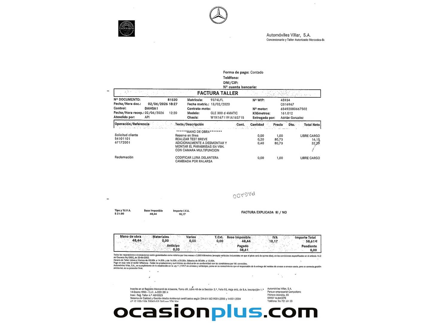 Foto del mantenimiento del Mercedes GLE Mercedes GLE GLE 300 d 4Matic (245 CV) Pack  AMG 7 Plazas