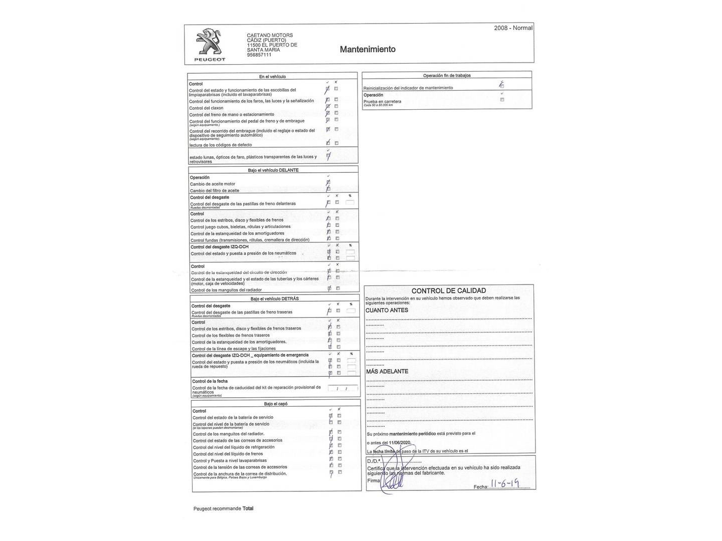 Foto del mantenimiento del Peugeot 2008 Peugeot 2008 PureTech 82 S&S Style (82 CV)