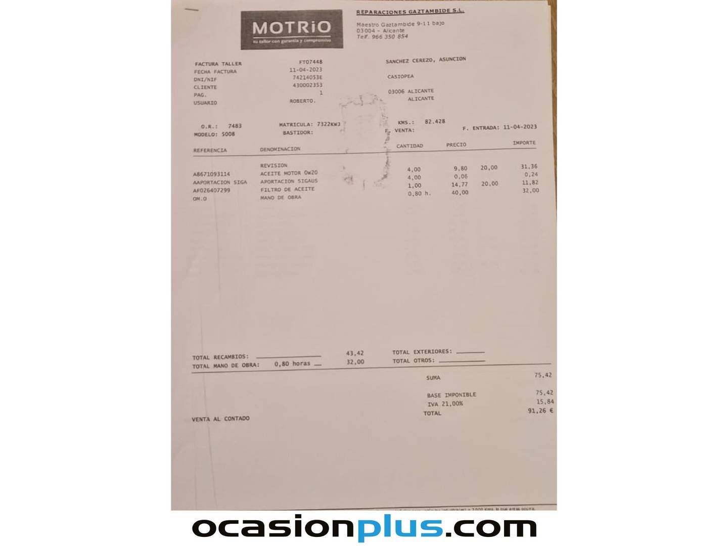 Foto del mantenimiento del Peugeot 3008 Peugeot 3008 BlueHDI 130 S&S Allure (130 CV)