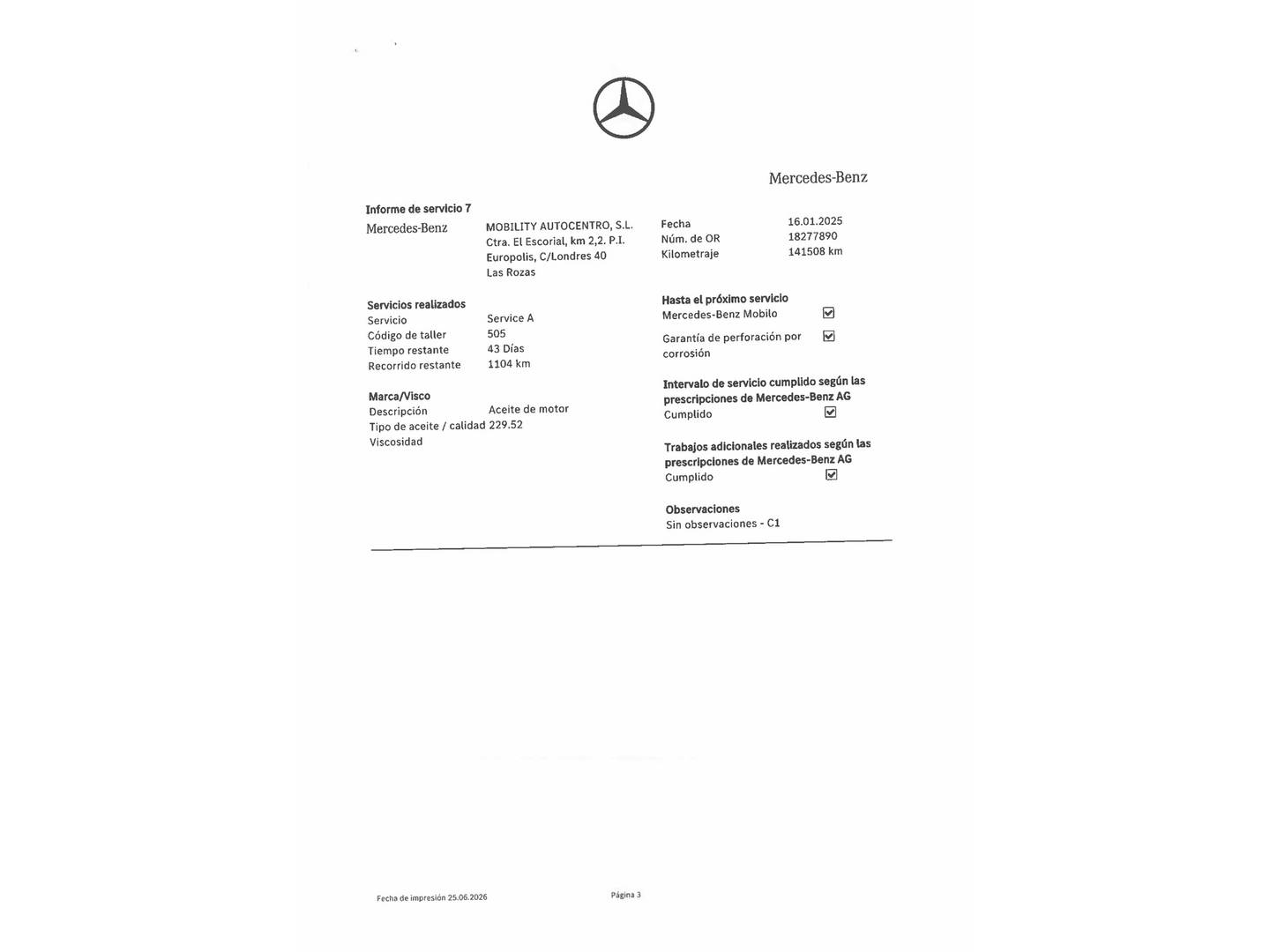 Foto del mantenimiento del Mercedes GLA Mercedes GLA 200 d (136 CV) Pack AMG
