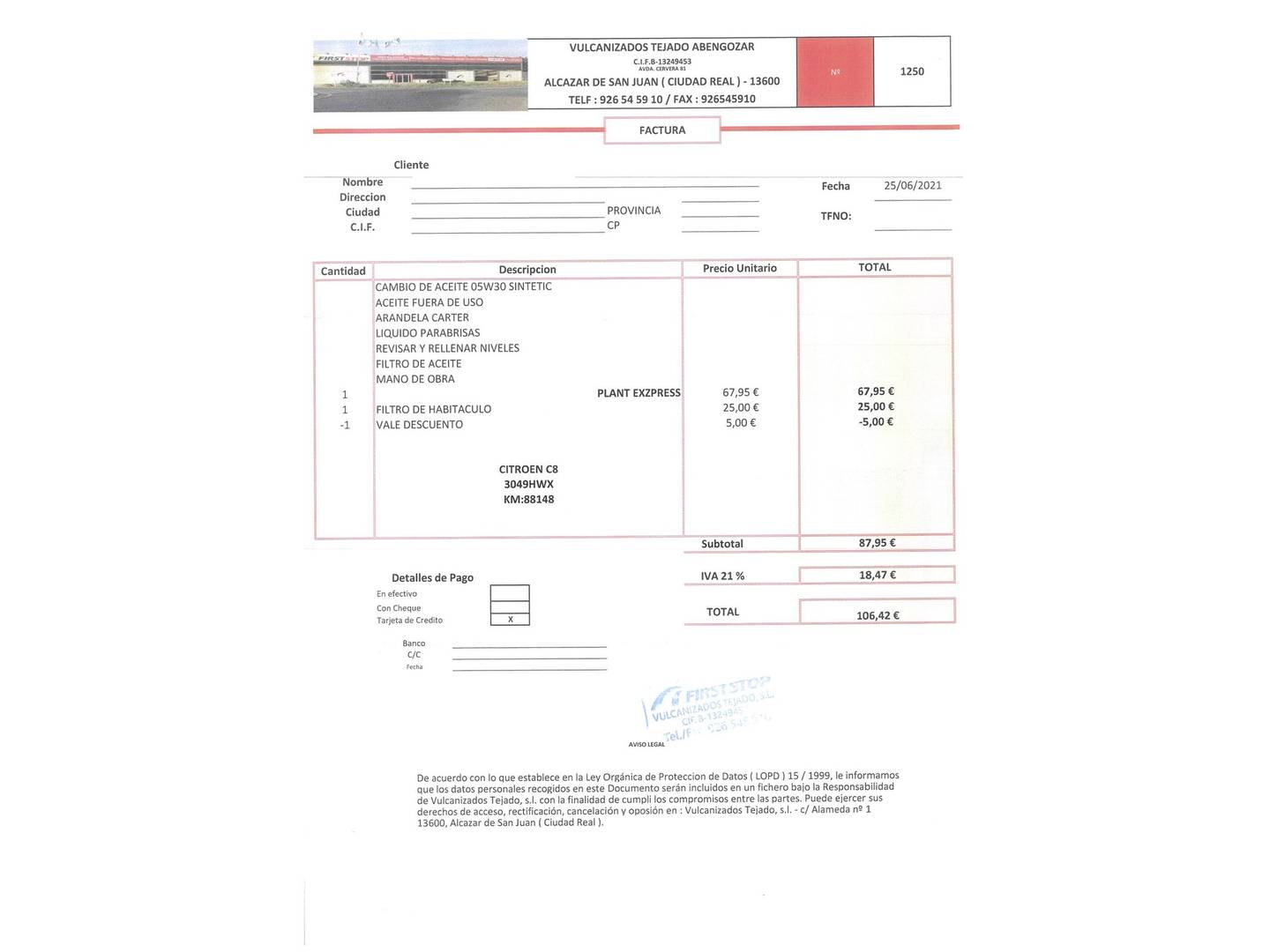 Foto del mantenimiento del Citroën C8 Citroën C8 2.0 HDi 16v FAP Collection (136 CV) 7 Plazas