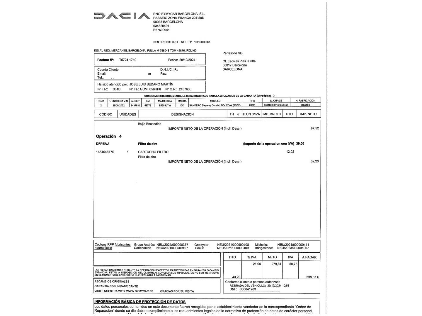 Foto del mantenimiento del Dacia Sandero Dacia Sandero Stepway Comfort TCe (91 CV) CVT