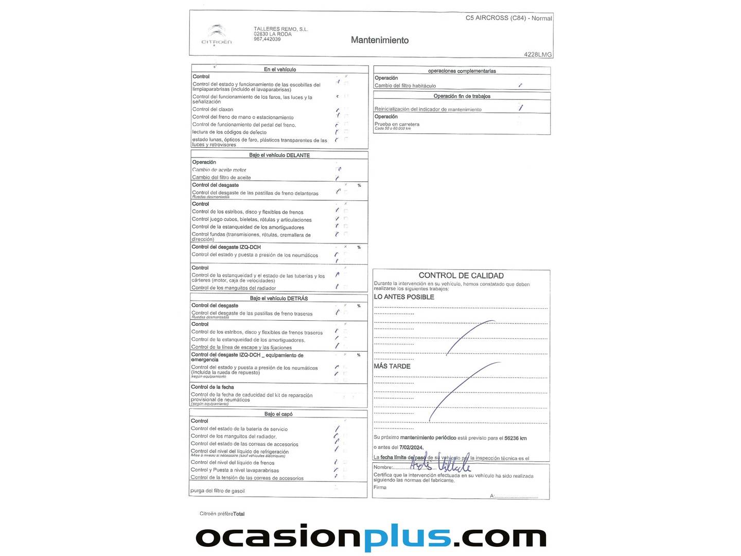 Foto del mantenimiento del Citroën C5 Aircross Citroën C5 Aircross BlueHdi 130 S&S Feel EAT8 (131 CV)