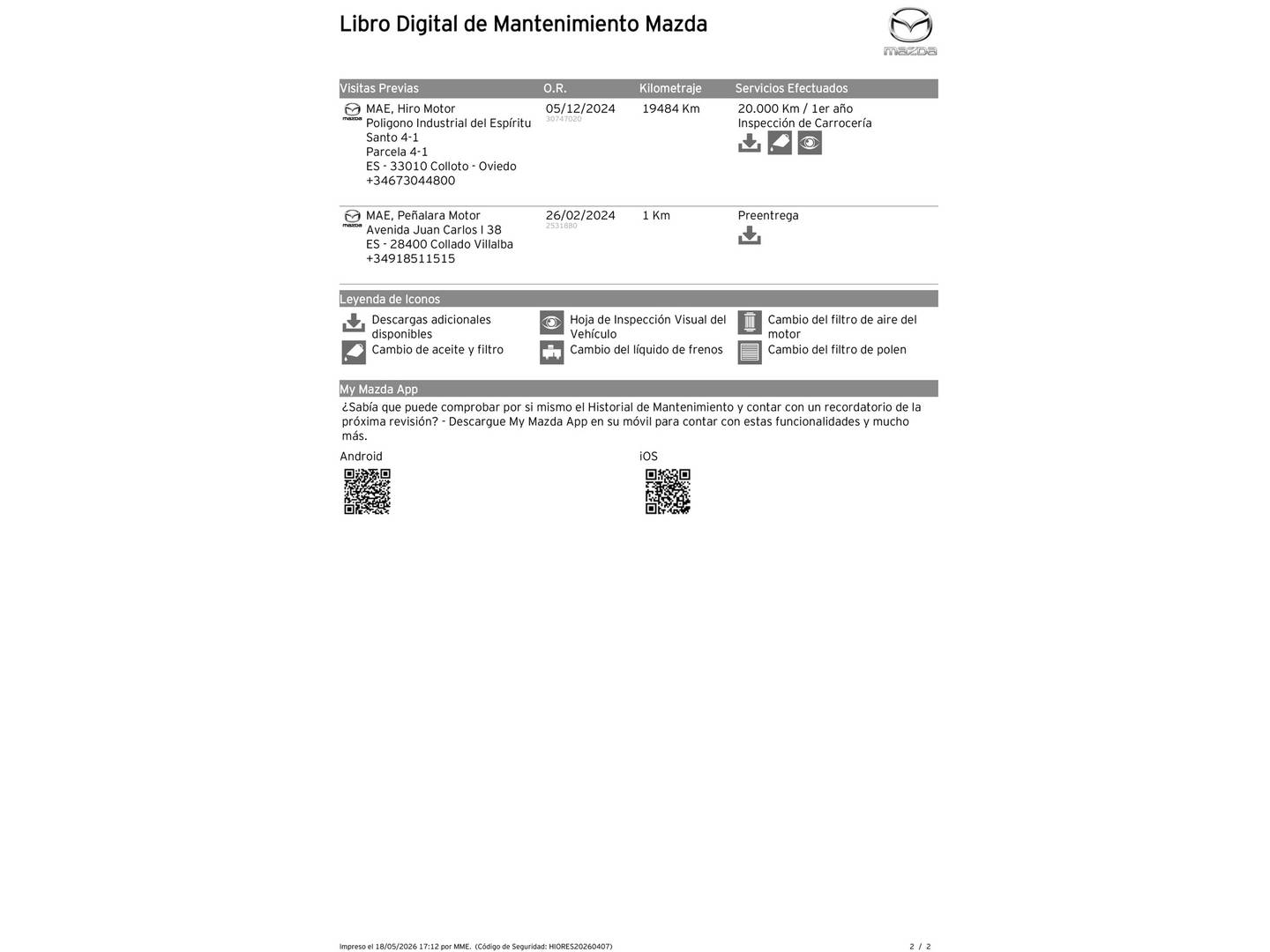 Foto del mantenimiento del Mazda CX-5 Mazda CX-5 2.0 GE Newground (165 CV)