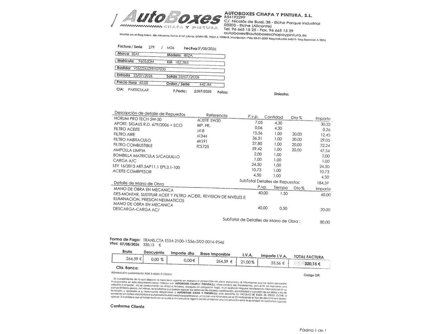 Foto del mantenimiento del Seat Ibiza Seat Ibiza 1.6 TDI CR Reference (90 CV)