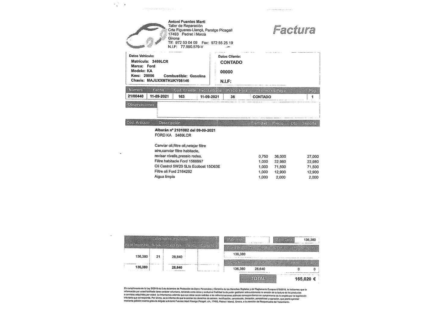 Foto del mantenimiento del Ford Ka+ Ford Ka+ 1.2 Ti-VCT Active (85 CV)