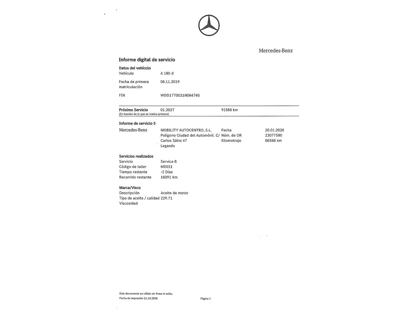 Foto del mantenimiento del Mercedes Clase A Mercedes Clase A 180 d (116 CV) PACK AMG