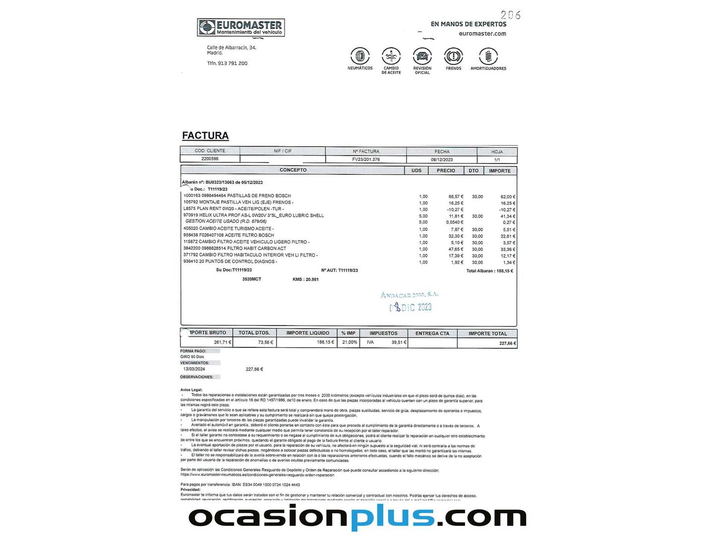 Foto del mantenimiento del Fiat Doblò Cargo Fiat Dobló Cargo 1.6 Multijet SX (90 CV)
