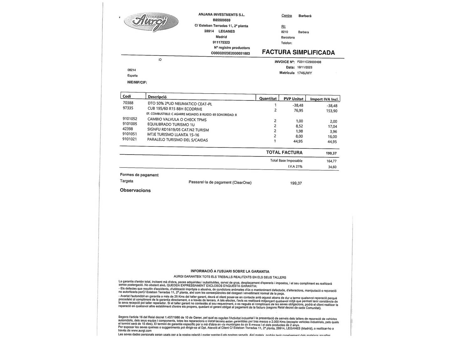 Foto del mantenimiento del Ford Tourneo Courier Ford Tourneo Courier 1.5 TDCi Ambiente (75 CV)