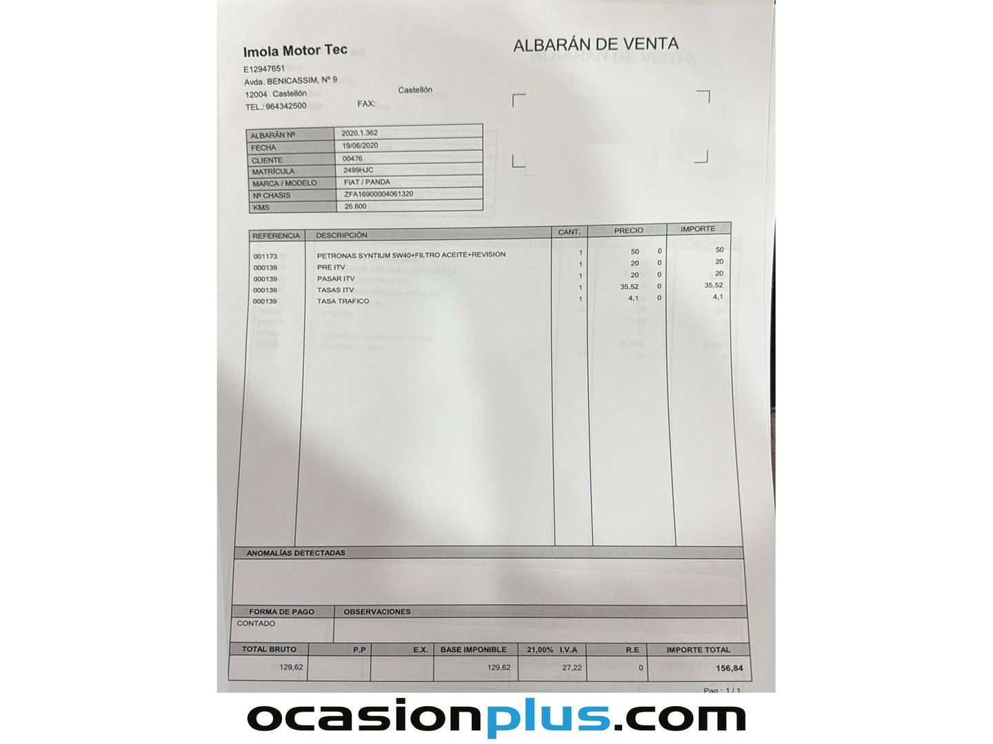 Foto del mantenimiento del Fiat Panda Fiat Panda 1.2 8v Dynamic (69 CV)