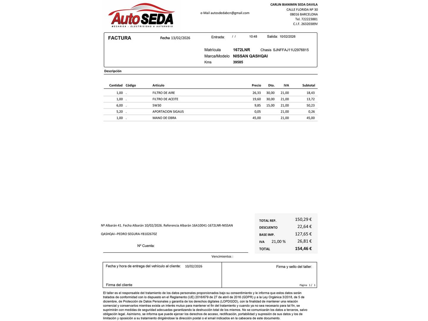 Foto del mantenimiento del Nissan QASHQAI Nissan Qashqai DIG-T 140 N-Connecta (140 CV)