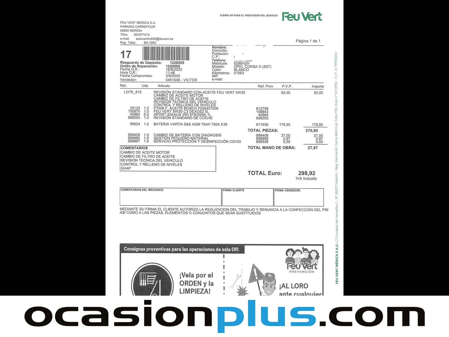 Foto del mantenimiento del Opel Corsa Opel Corsa 1.4 Selective (100 CV)