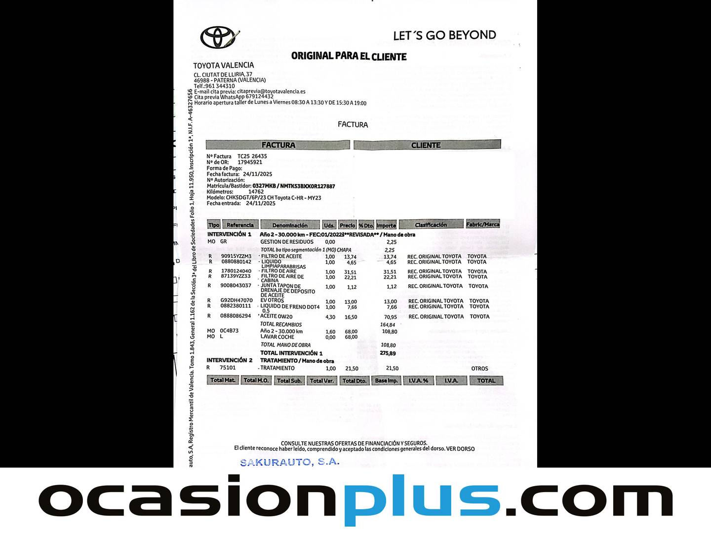 Foto del mantenimiento del Toyota C-HR Toyota C-HR 180H GR Sport (184 CV)
