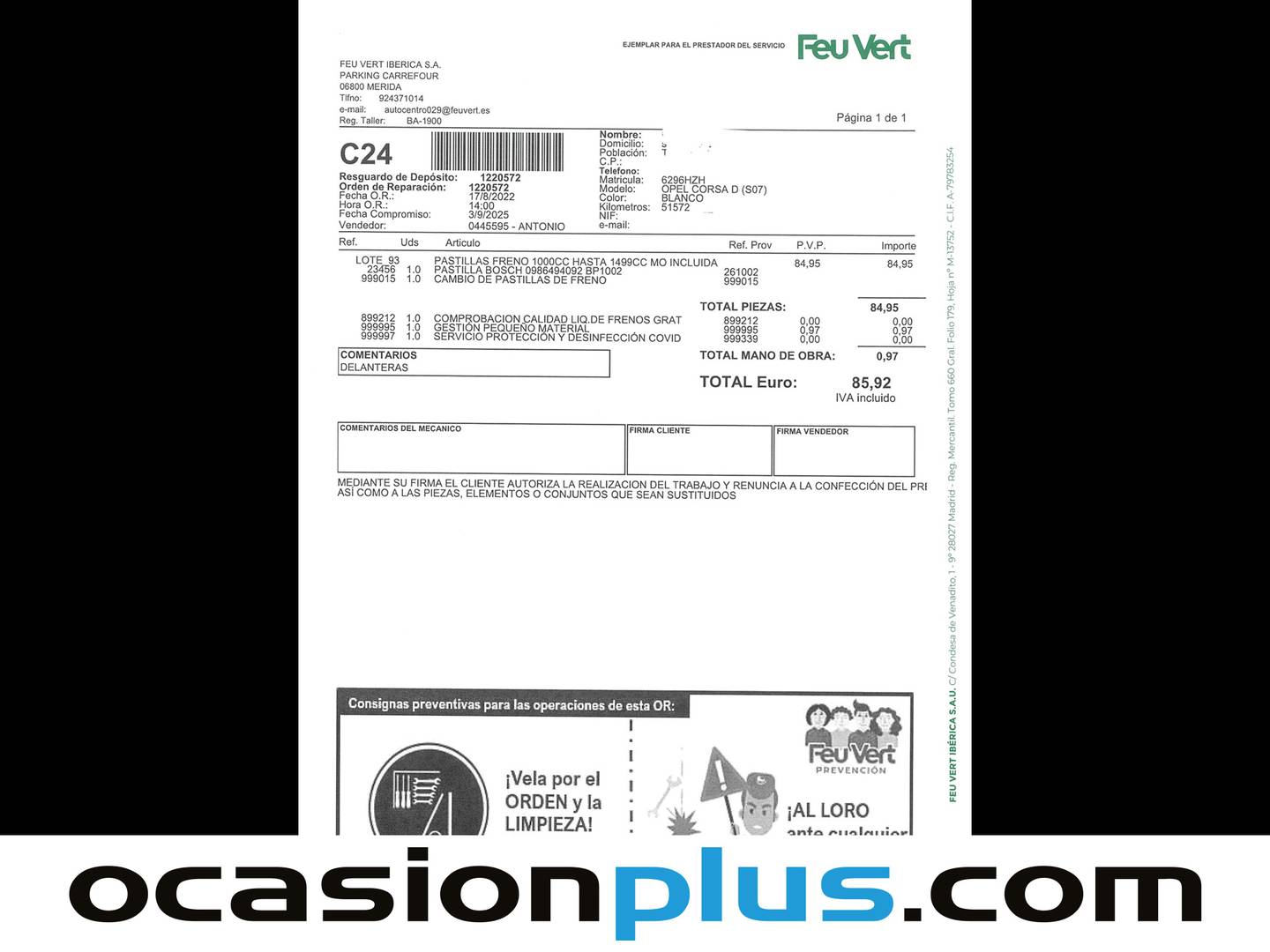 Foto del mantenimiento del Opel Corsa Opel Corsa 1.4 Selective (100 CV)