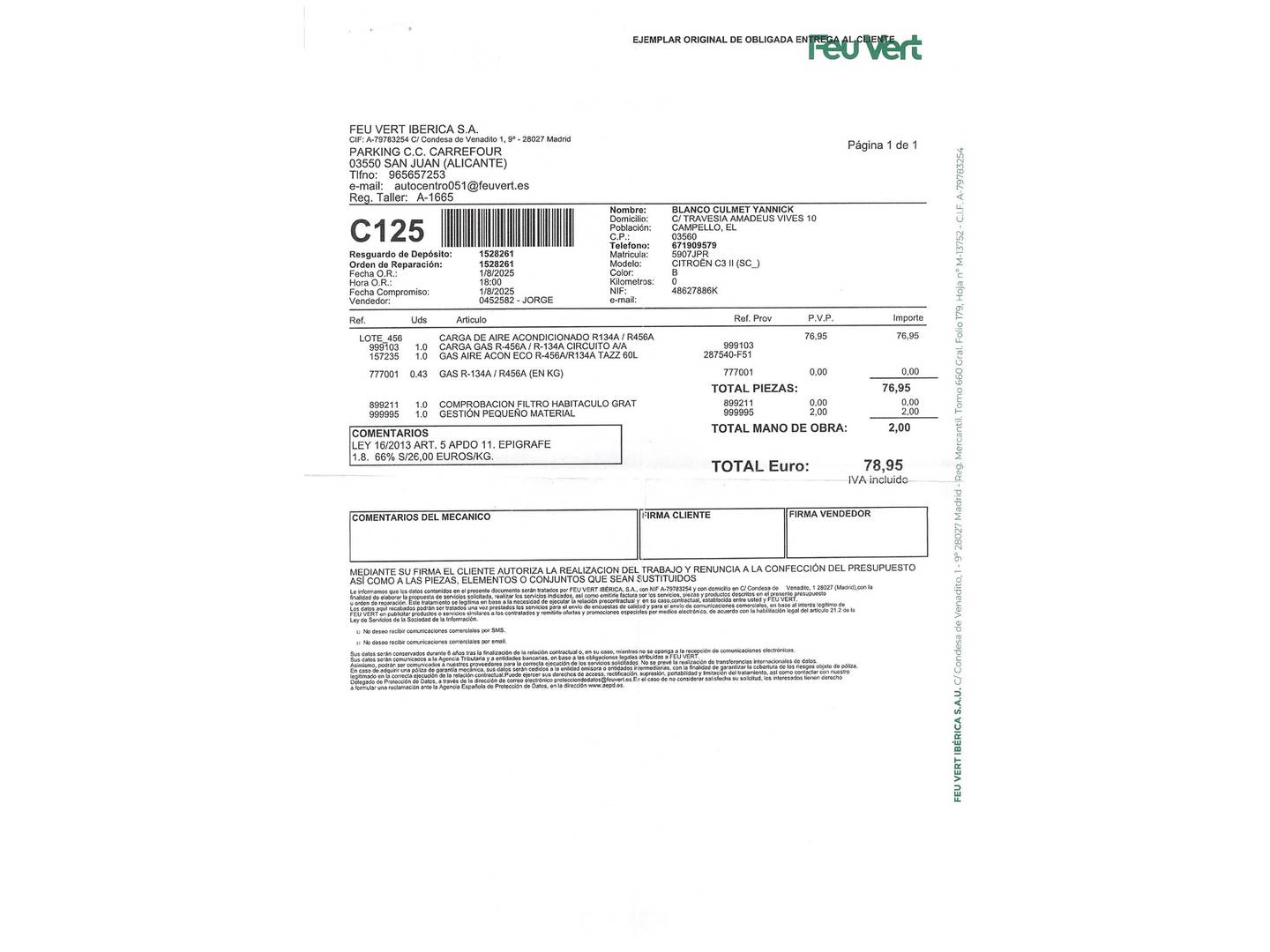 Foto del mantenimiento del Citroën C3 Citroën C3 PureTech 82 Live Edition (82 CV)