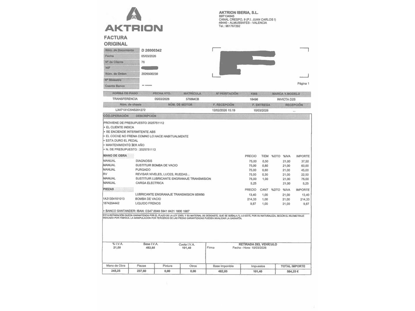 Foto del mantenimiento del Zhidou D2S ZHIDOU D2S Next (36 CV)
