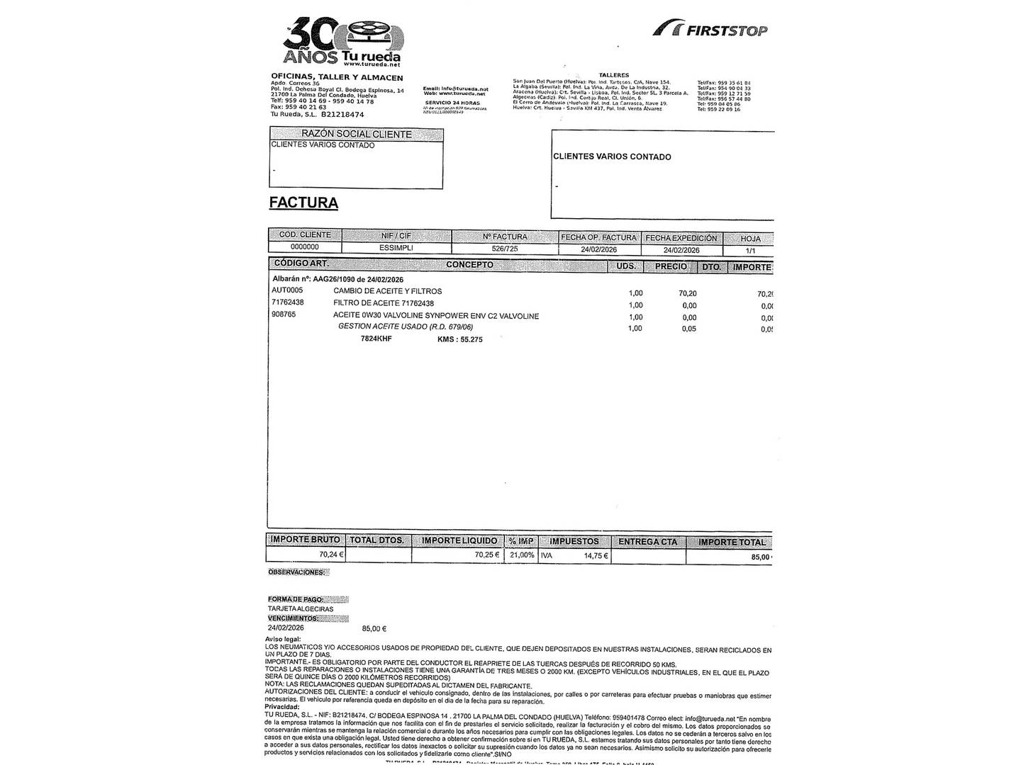 Foto del mantenimiento del Peugeot 2008 Peugeot 2008 BlueHDi 100 Style (100 CV)