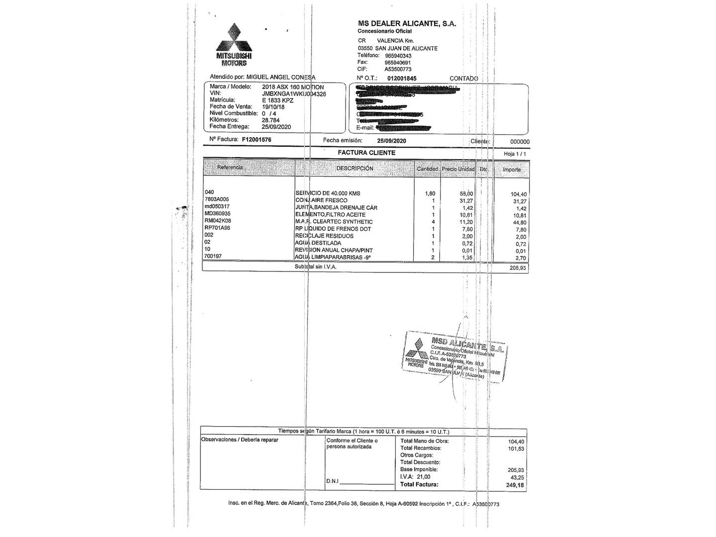 Foto del mantenimiento del Mitsubishi ASX Mitsubishi ASX 160 MPI Motion (117 CV)
